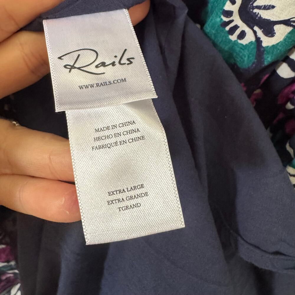 Rails Amellia Midi Dress in "Woodblock Floral" 100% Cotton Blue Size XL - Picture 12 of 13